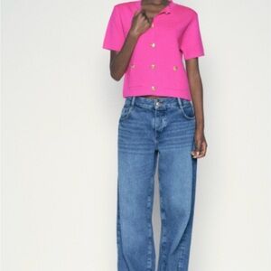 Zara Women’s Short Sleeve Knit Cardigan, Fuchsia, Size Small, NWT